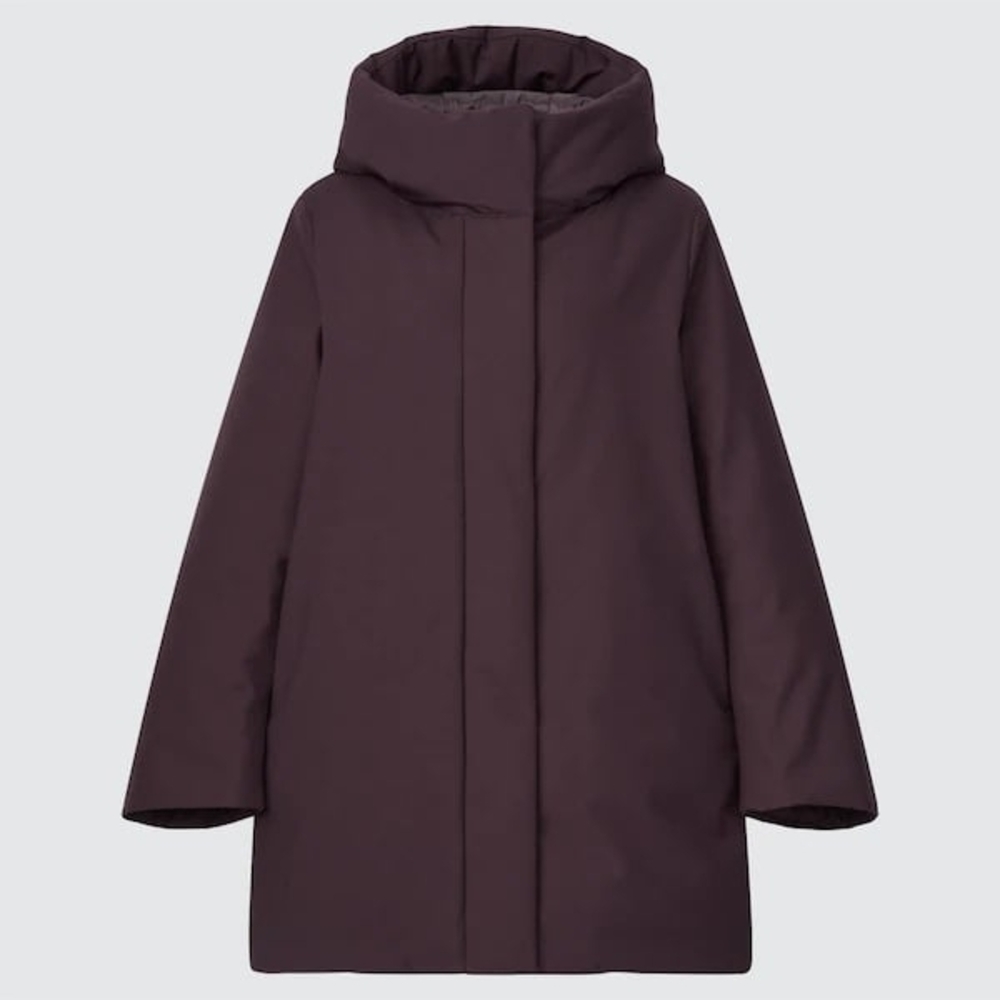 UNIQLO Women Hybrid Down Short Hooded Coat Burgundy Size S